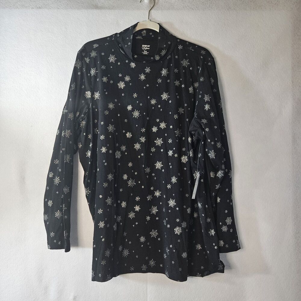 AVENUE your Tee Sz 18/20 NWT Black Turtleneck W/ Silver Sparkle Snowflakes
